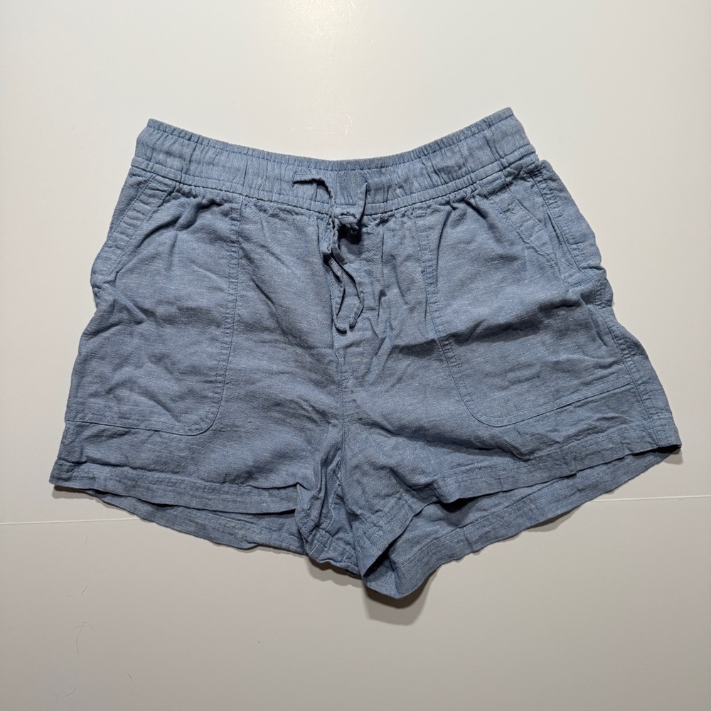 GAP Women’s Denim Blue Linen Shorts with Drawstring Waist, Size M